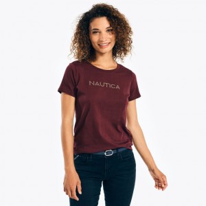  Nautica Studded Logo Crewneck T-shirts Dames Roze